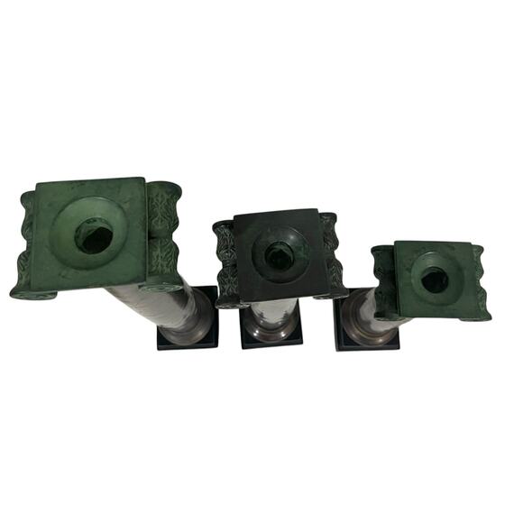 Greek Ionic Column Candle Holder Set Bronze & Green Architectural Decor 21” Tall - Picture 11 of 16